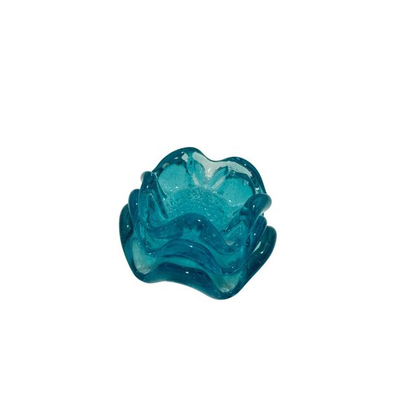 VTG Fenton Teal Blue Trinket Bowls Flower Shaped Ashtray Stackable Set of 3 - Picture 2 of 6